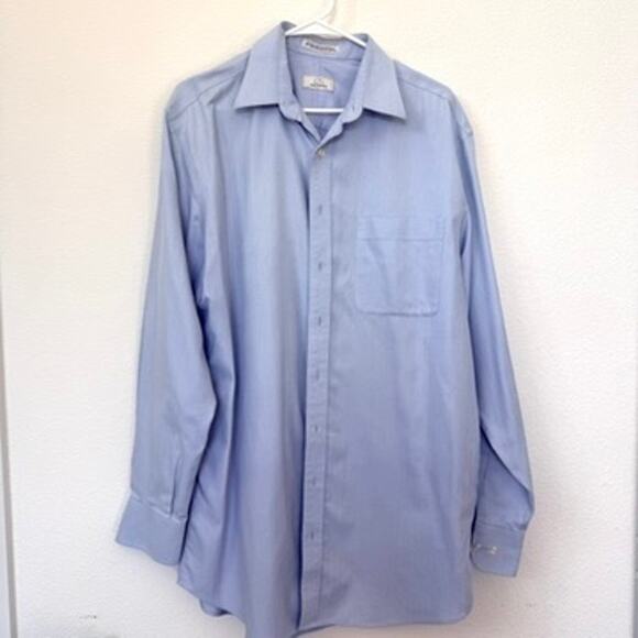 COOPER & STEWART Dress Shirt Light Blue Herringbone Cotton Cufflink Cuffs XL - Picture 1 of 6